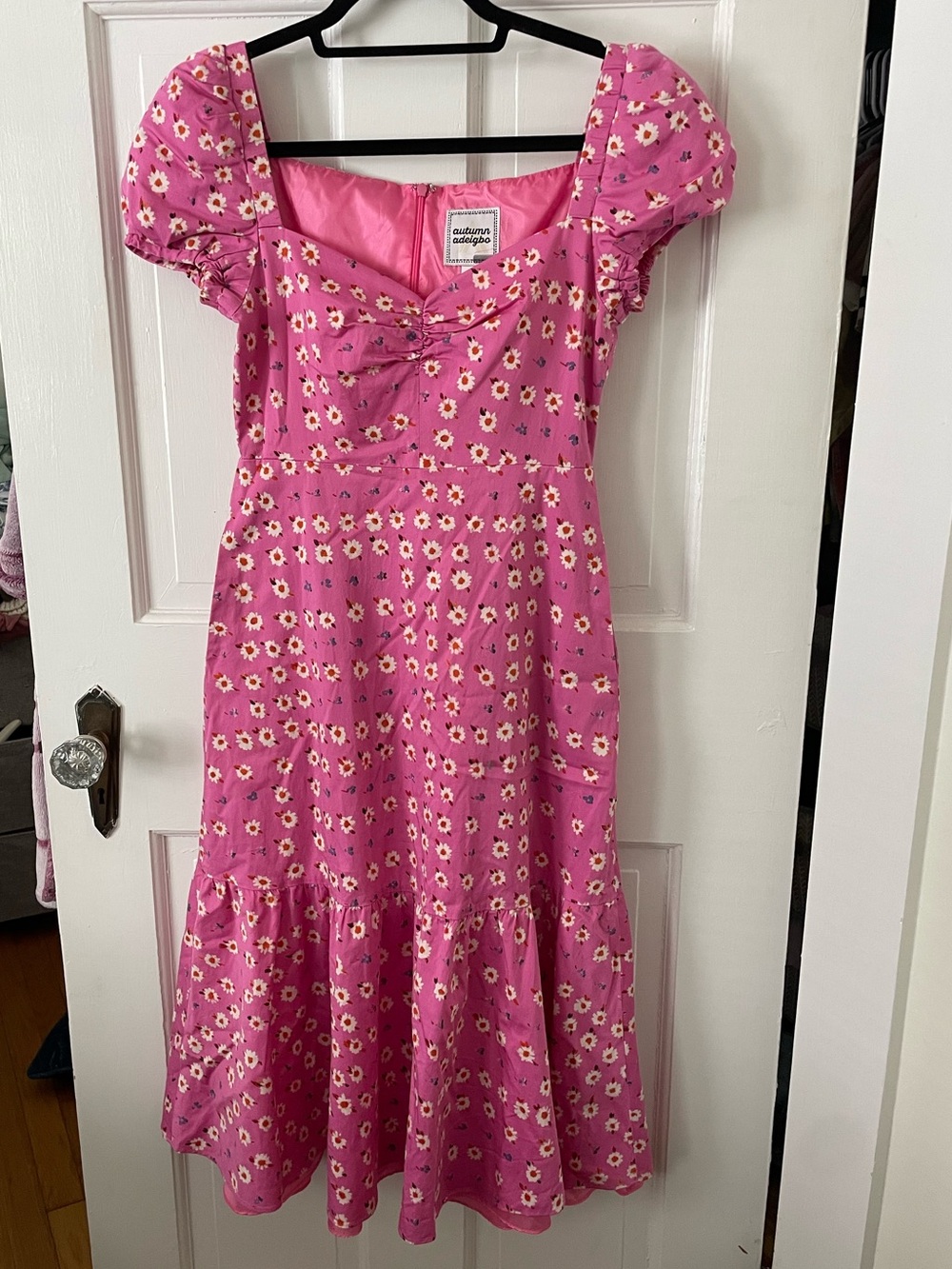 Autumn Adeigbo Pink Floral Midi Dress